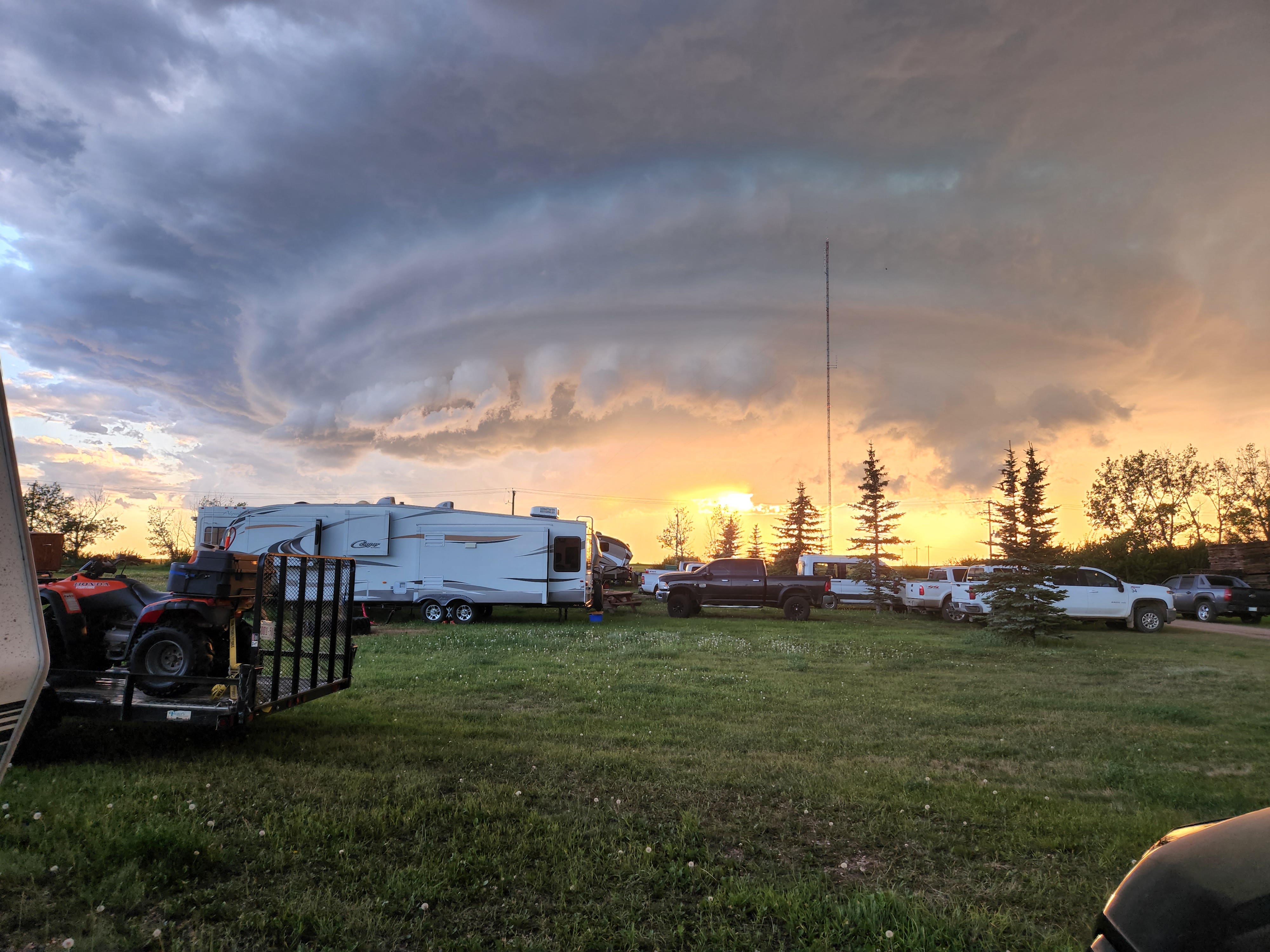Weather moving in over campsite near Youngstown, Alberta